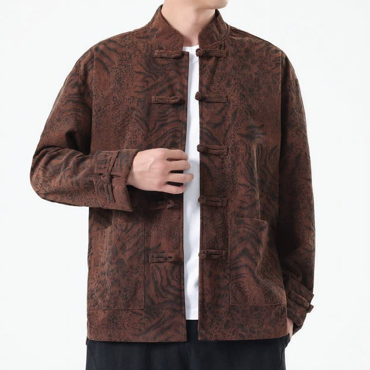 Buddha Stones Herbst/Winter Retro Tang Style aufgesetzte Taschen Abstrakte Cordjacken für Herren mit Tasche - image 3