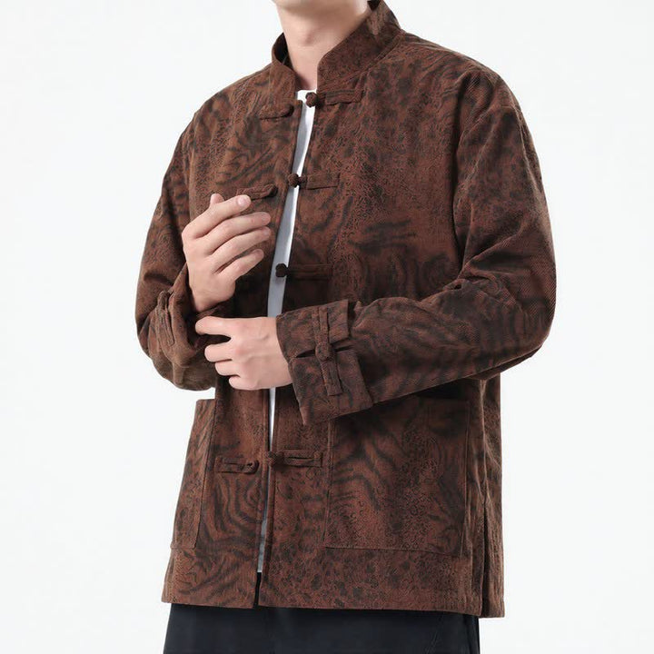Buddha Stones Herbst/Winter Retro Tang Style aufgesetzte Taschen Abstrakte Cordjacken für Herren mit Tasche - Sattelbraun - US/UK/AU46, EU56 (5XL) - image 0