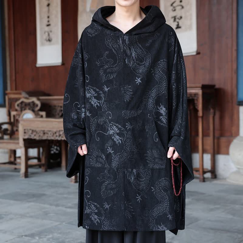 Buddha Stones Herbst/Winter Vintage Tang Style Cord-Herren-Langarmhoodies - Schwarz - US/UK/AU50, EU60 (5XL) - image 0