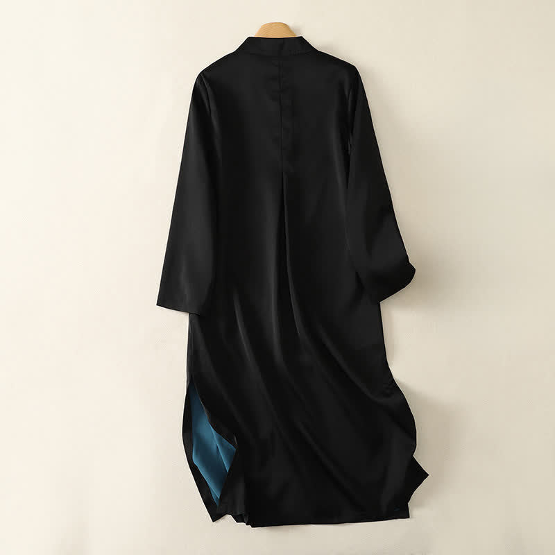 Buddha Stones Elegante, einfarbige Langarmkleider im Tang-Stil mit Stehkragen, Seitenschlitz und Stehkragen im Frühlings- und Herbst-Look für Damen. - image 1