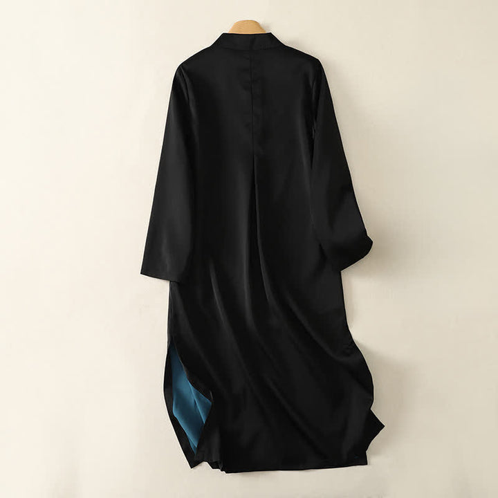 Buddha Stones Elegante, einfarbige Langarmkleider im Tang-Stil mit Stehkragen, Seitenschlitz und Stehkragen im Frühlings- und Herbst-Look für Damen. - image 1