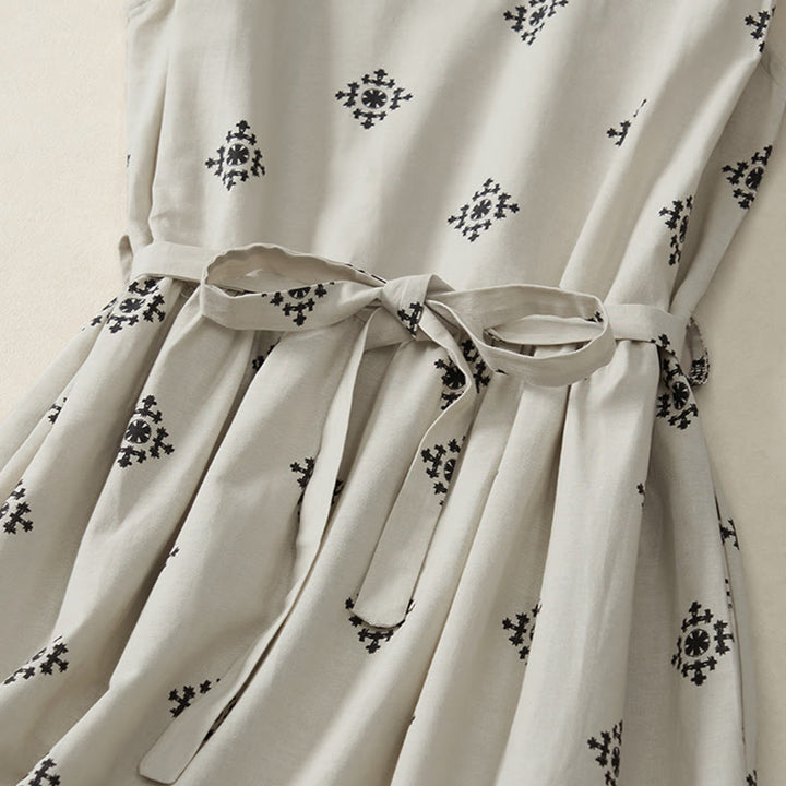 Buddha Stones Sommer-Boho-Kleid für Damen mit geometrischem Muster, ärmellos und mit Taschen - image 3