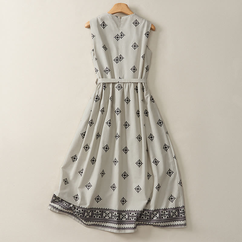 Buddha Stones Sommer-Boho-Kleid für Damen mit geometrischem Muster, ärmellos und mit Taschen - image 1