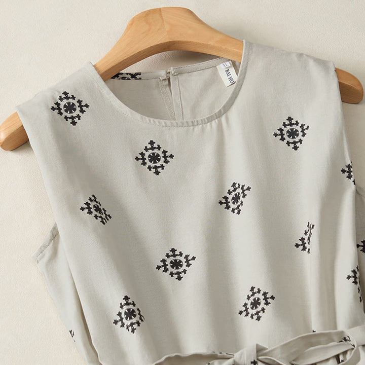 Buddha Stones Sommer-Boho-Kleid für Damen mit geometrischem Muster, ärmellos und mit Taschen - image 2