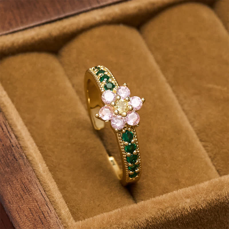 Buddha Stones Kupferner Lotus-Ring mit eingelegten floralen Elementen – ein offener Ring der Erleuchtung mit Lotusmotiv - 17mm-US7 - image 0