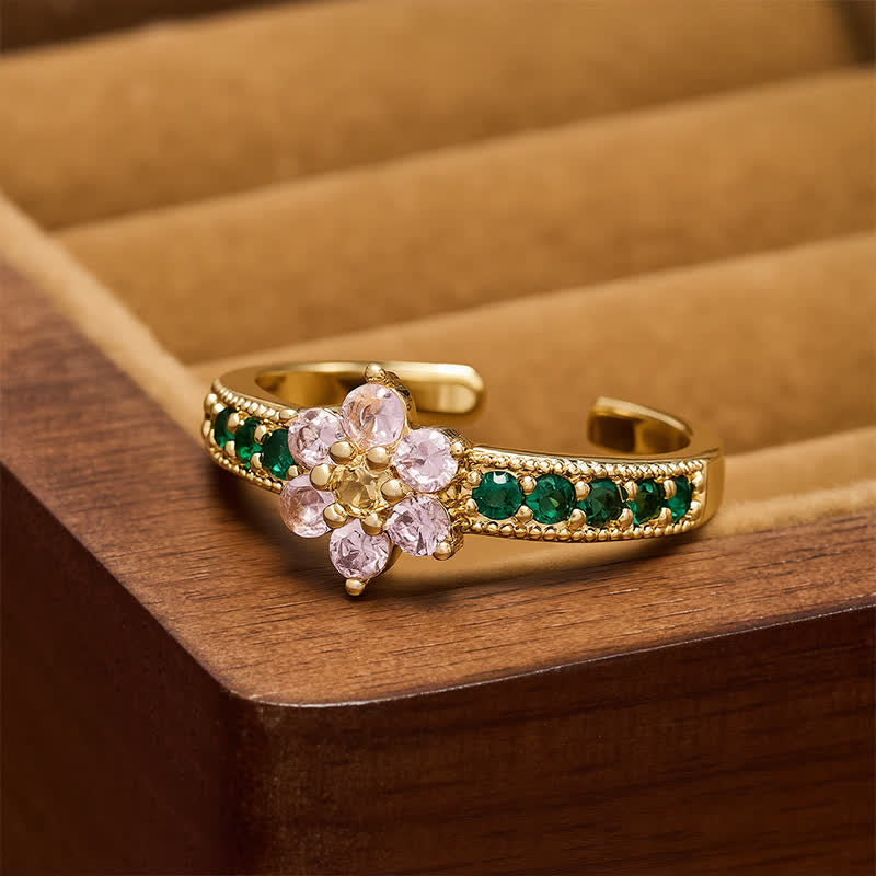 Buddha Stones Kupferner Lotus-Ring mit eingelegten floralen Elementen – ein offener Ring der Erleuchtung mit Lotusmotiv - image 1