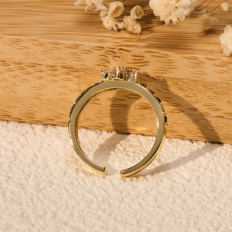 Buddha Stones Kupferner Lotus-Ring mit eingelegten floralen Elementen – ein offener Ring der Erleuchtung mit Lotusmotiv - image 4