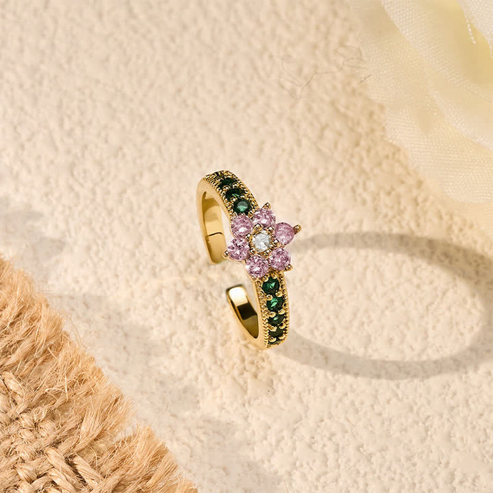 Buddha Stones Kupferner Lotus-Ring mit eingelegten floralen Elementen – ein offener Ring der Erleuchtung mit Lotusmotiv - image 2