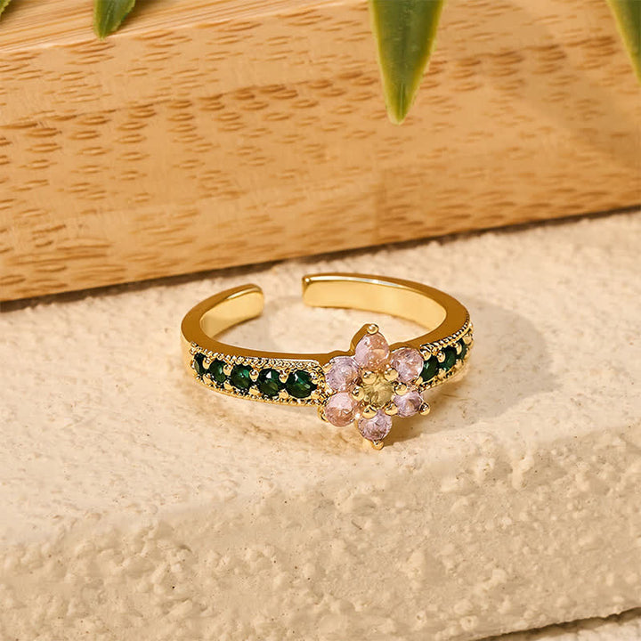 Buddha Stones Kupferner Lotus-Ring mit eingelegten floralen Elementen – ein offener Ring der Erleuchtung mit Lotusmotiv - image 3