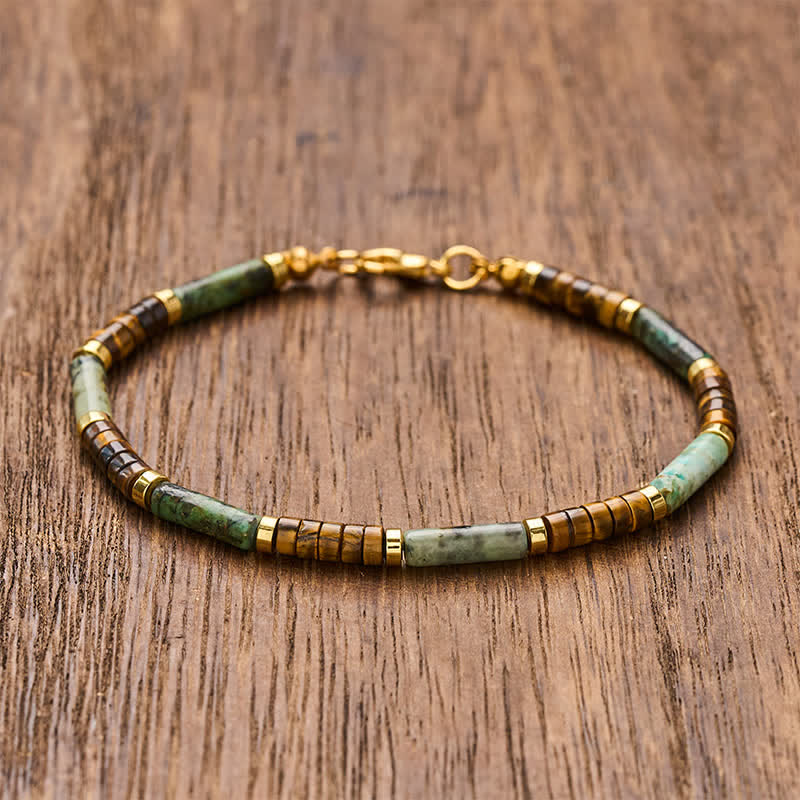 Buddha Stones Armband aus grünem Achat, Tigerauge und Hämatit - 7,9–8,2 Zoll (20–21 cm) - image 0