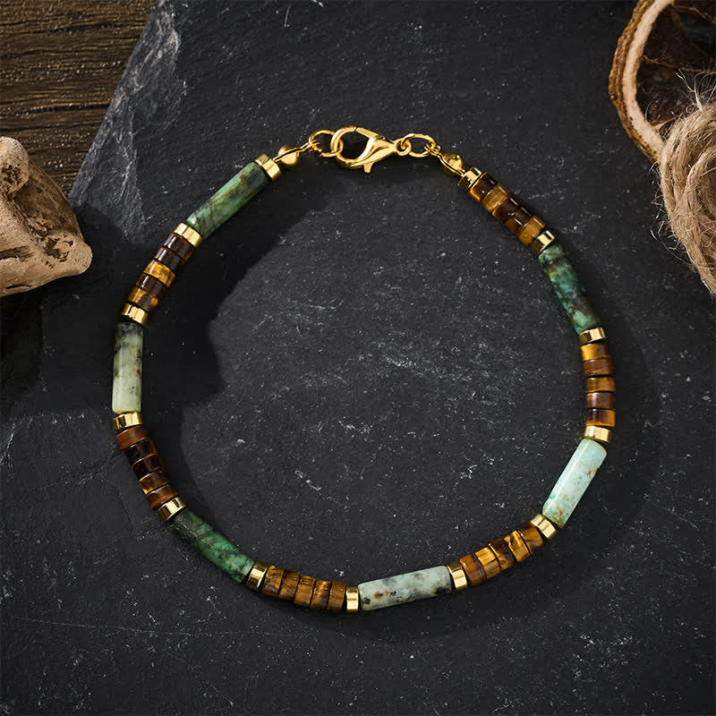 Buddha Stones Armband aus grünem Achat, Tigerauge und Hämatit - image 1