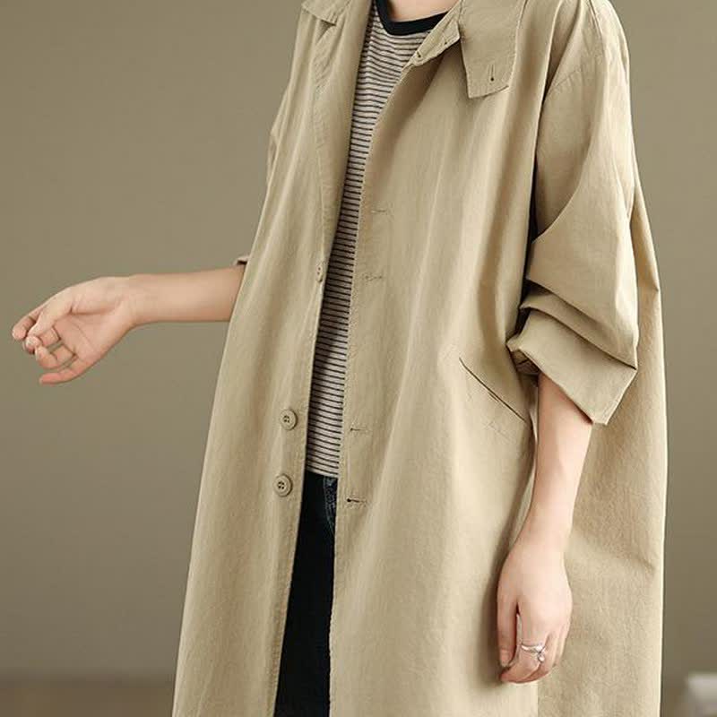 Buddha Stones Lässige, minimalistische Damenjacke mit Knopfleiste, Reverskragen und Taschen für Frühling und Herbst - image 11