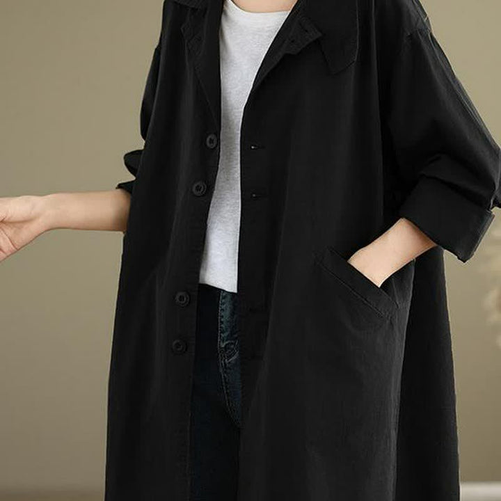Buddha Stones Lässige, minimalistische Damenjacke mit Knopfleiste, Reverskragen und Taschen für Frühling und Herbst - image 18