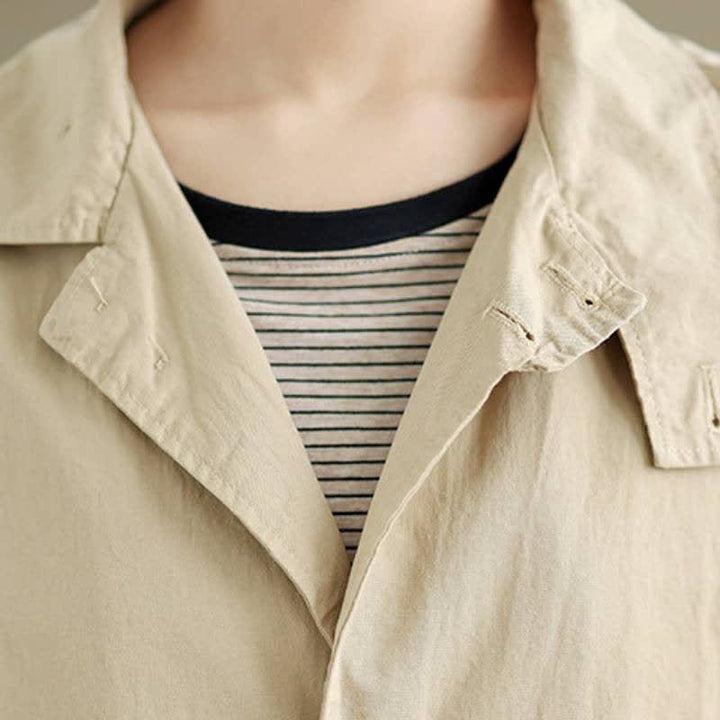 Buddha Stones Lässige, minimalistische Damenjacke mit Knopfleiste, Reverskragen und Taschen für Frühling und Herbst - image 12