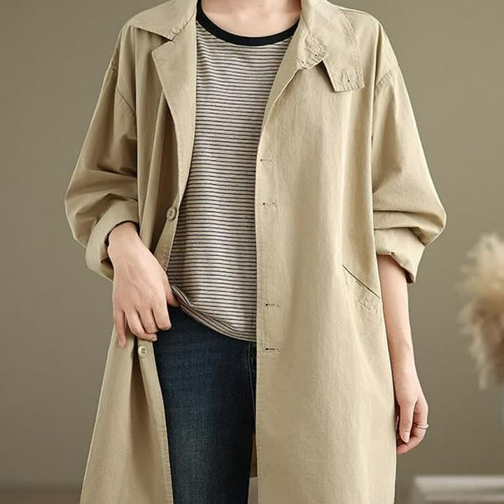 Buddha Stones Lässige, minimalistische Damenjacke mit Knopfleiste, Reverskragen und Taschen für Frühling und Herbst - image 9