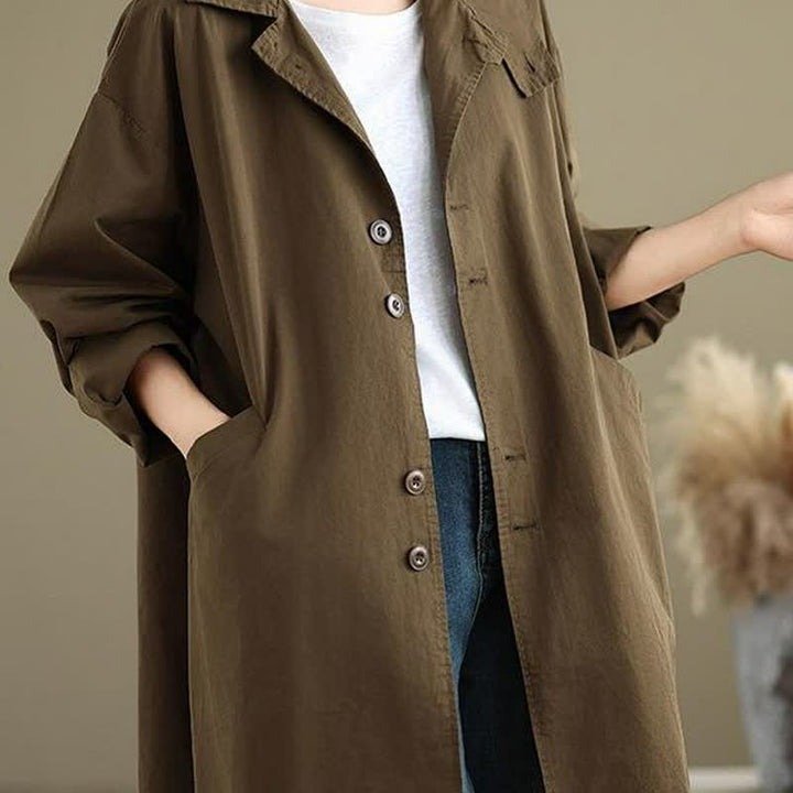 Buddha Stones Lässige, minimalistische Damenjacke mit Knopfleiste, Reverskragen und Taschen für Frühling und Herbst - image 5