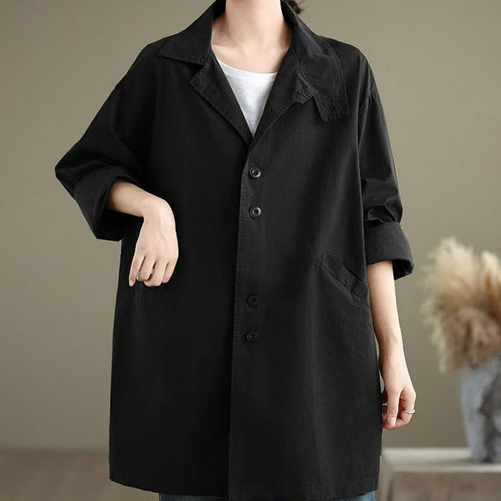 Buddha Stones Lässige, minimalistische Damenjacke mit Knopfleiste, Reverskragen und Taschen für Frühling und Herbst - image 17