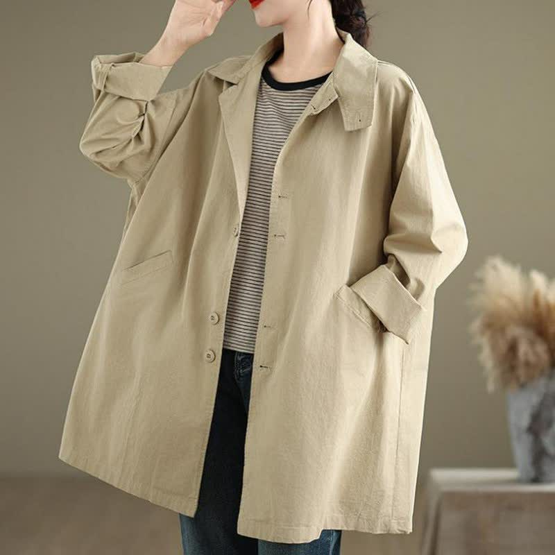 Buddha Stones Lässige, minimalistische Damenjacke mit Knopfleiste, Reverskragen und Taschen für Frühling und Herbst - image 8