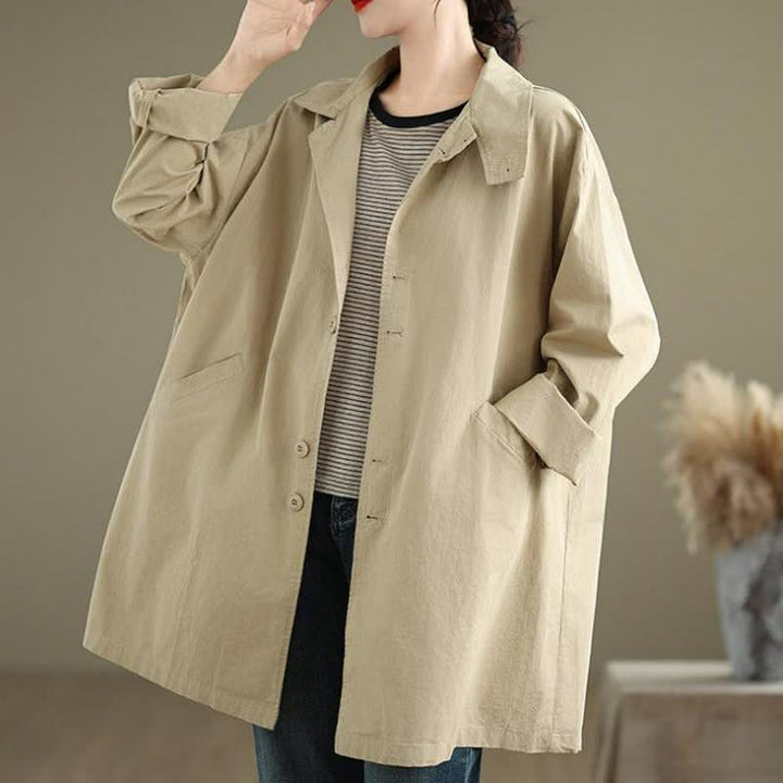 Buddha Stones Lässige, minimalistische Damenjacke mit Knopfleiste, Reverskragen und Taschen für Frühling und Herbst - image 8