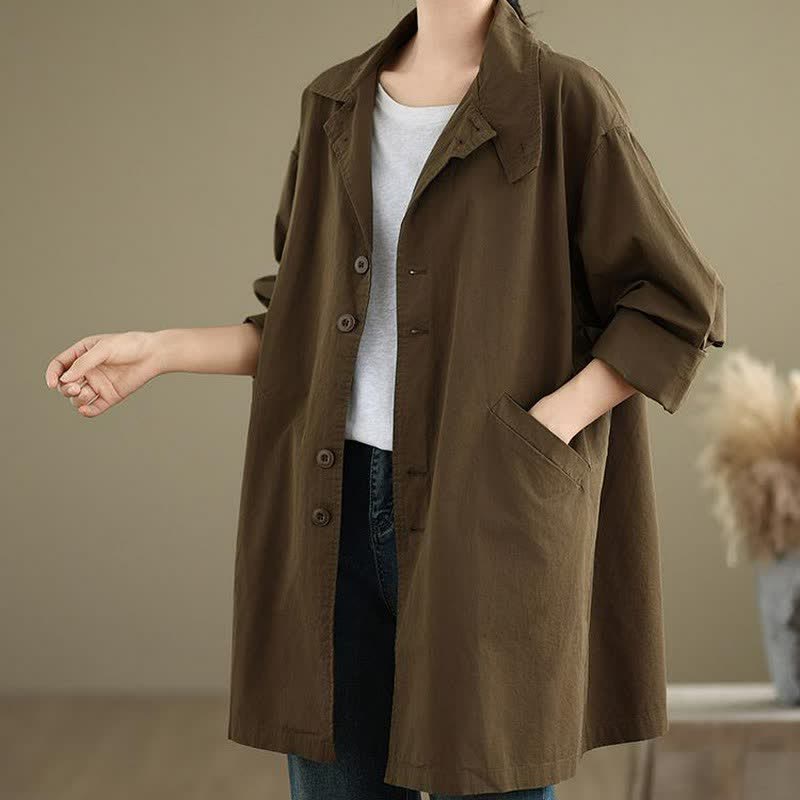 Buddha Stones Lässige, minimalistische Damenjacke mit Knopfleiste, Reverskragen und Taschen für Frühling und Herbst - image 2