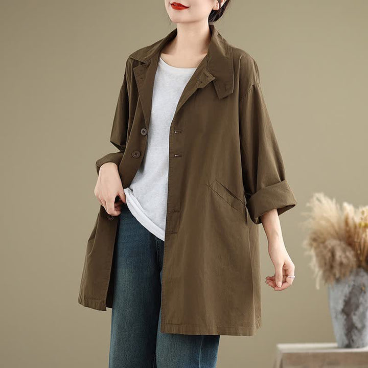 Buddha Stones Lässige, minimalistische Damenjacke mit Knopfleiste, Reverskragen und Taschen für Frühling und Herbst - image 3