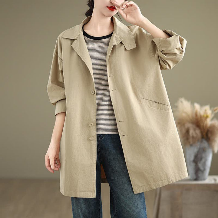 Buddha Stones Lässige, minimalistische Damenjacke mit Knopfleiste, Reverskragen und Taschen für Frühling und Herbst - Biskuit - US12, UK/AU16, EU44 (XL) - image 6
