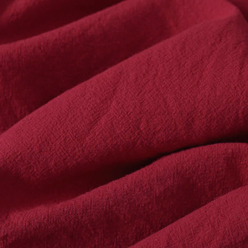 Buddha Stones Herbstliches Tang-Style-Kleid für Damen, lässig, mit Knotenknöpfen, rot-bunt gestreift, langärmelig und mit Taschen - image 10