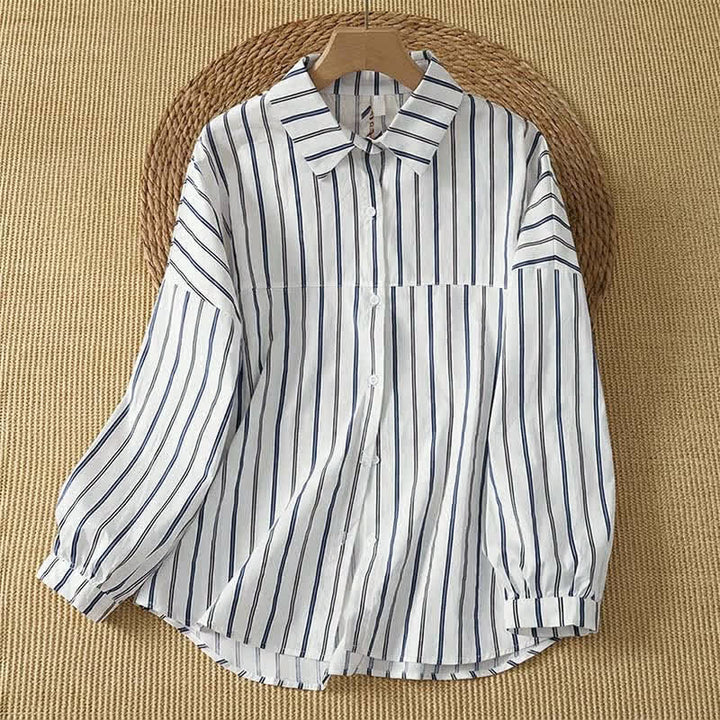 Buddha Stones Lässiges, minimalistisches Langarmhemd mit Knopfleiste und vertikalen Streifen für Damen für den Frühling - Weiß - US12, UK/AU16, EU44 (2XL) - image 4