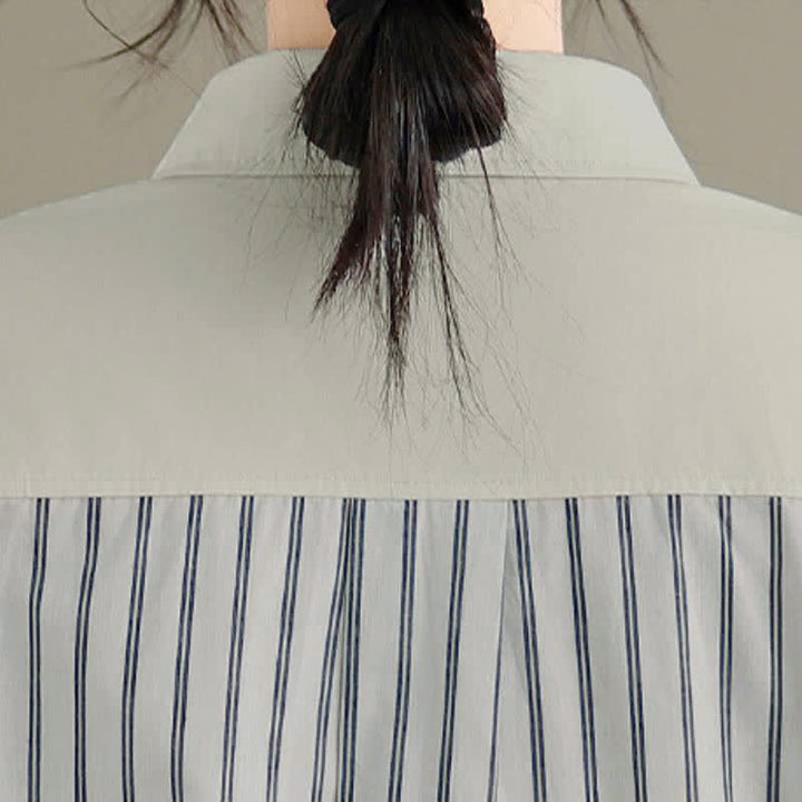 Buddha Stones Lässiges, minimalistisches Langarmhemd mit Knopfleiste, Streifenmuster und aufgesetzter Tasche für Damen im Frühlingsstil. - image 12