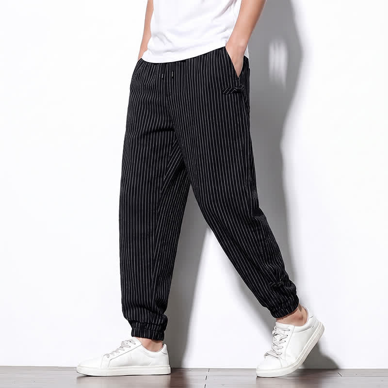 Buddha Stones Basic-Herrenhose mit Kordelzug, Streifen, verkürzt, mit Taschen - image 23
