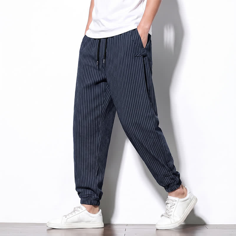 Buddha Stones Basic-Herrenhose mit Kordelzug, Streifen, verkürzt, mit Taschen - image 1