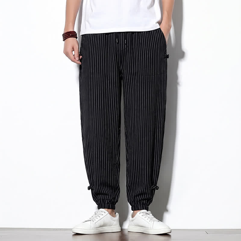 Buddha Stones Basic-Herrenhose mit Kordelzug, Streifen, verkürzt, mit Taschen - Schwarz - US/UK/AU46, EU56 (5XL) - image 22