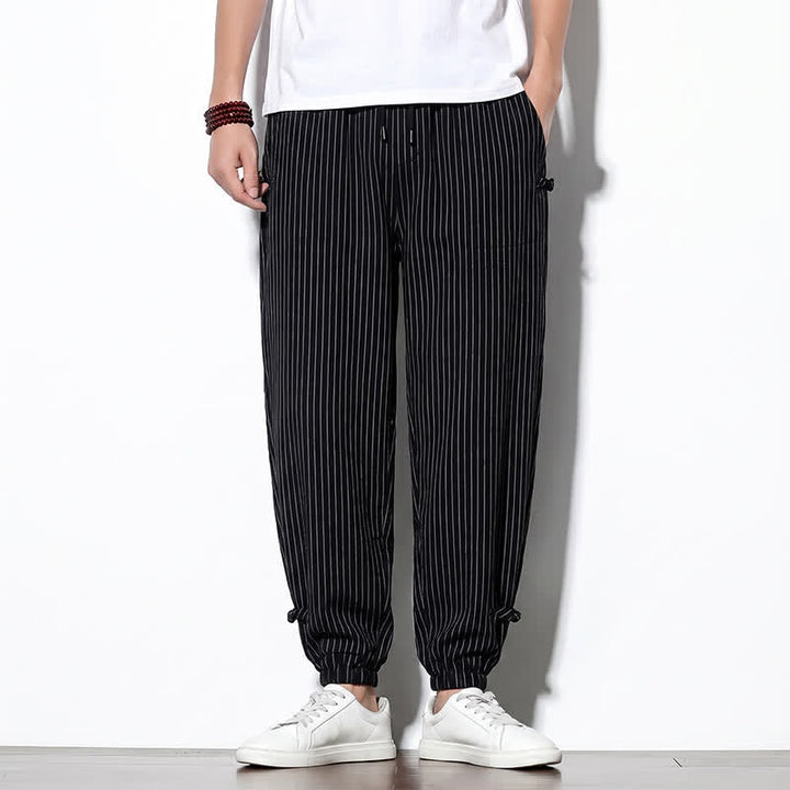 Buddha Stones Basic-Herrenhose mit Kordelzug, Streifen, verkürzt, mit Taschen - Schwarz - US/UK/AU46, EU56 (5XL) - image 22