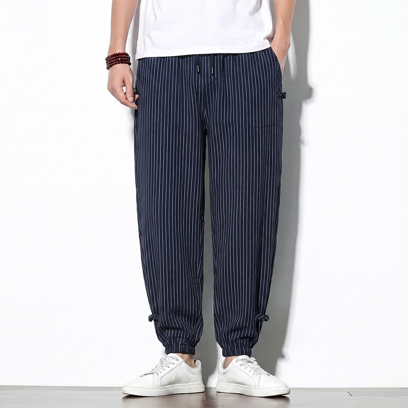 Buddha Stones Basic-Herrenhose mit Kordelzug, Streifen, verkürzt, mit Taschen - Mitternachtsblau - US/UK/AU46, EU56 (5XL) - image 0