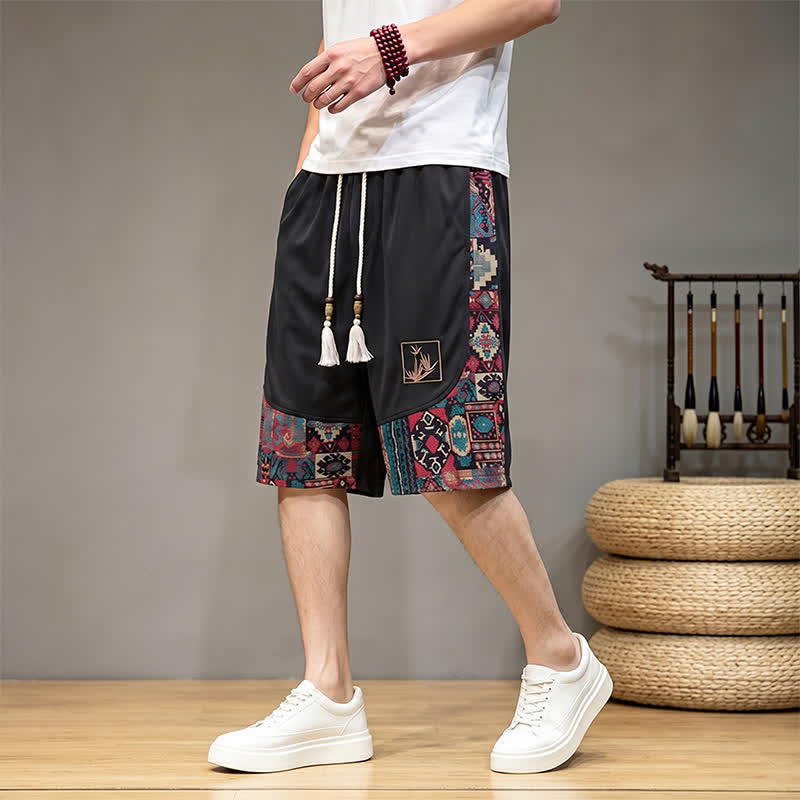 Buddha Stones Sommerliche Boho-Herrenshorts mit Kordelzug, elastischem Bund, geometrischem Muster und Taschen - Schwarz - US/UK/AU46, EU56 (5XL) - image 10