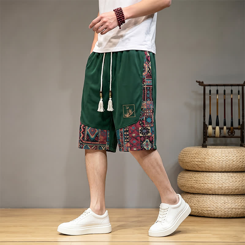 Buddha Stones Sommerliche Boho-Herrenshorts mit Kordelzug, elastischem Bund, geometrischem Muster und Taschen - Waldgrün - US/UK/AU46, EU56 (5XL) - image 0