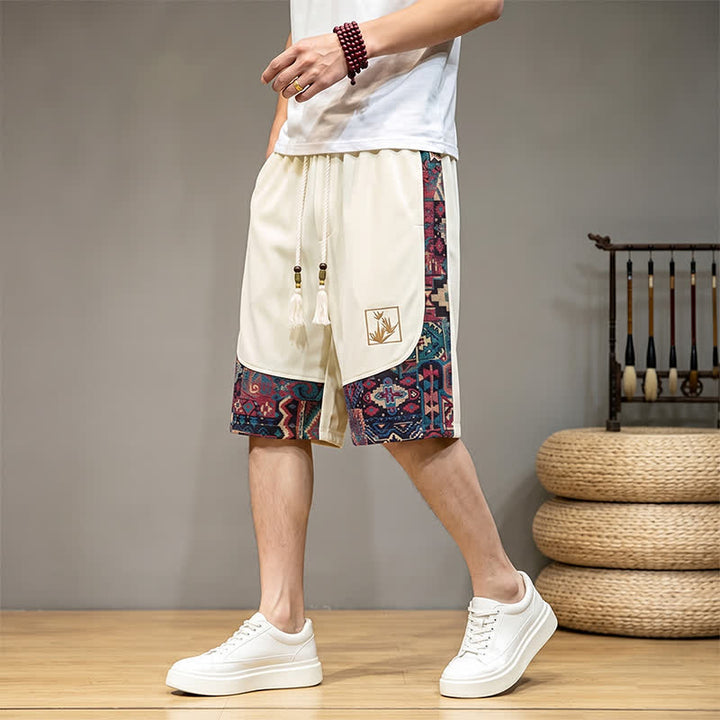 Buddha Stones Sommerliche Boho-Herrenshorts mit Kordelzug, elastischem Bund, geometrischem Muster und Taschen - Weiß - US/UK/AU46, EU56 (5XL) - image 21