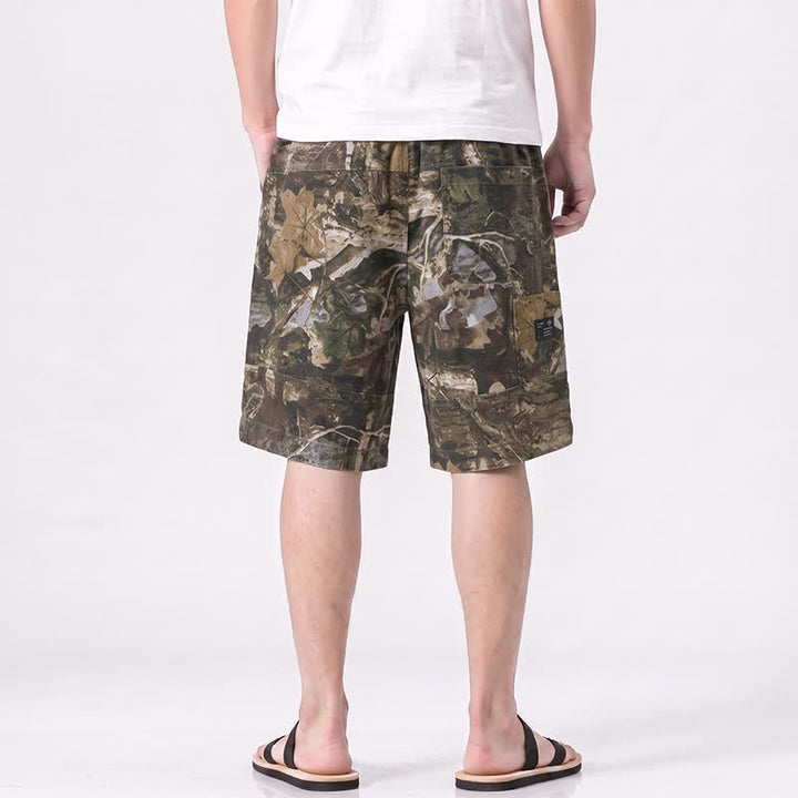 Buddha Stones Lässige, sportliche Sommer-Shorts für Herren aus Baumwoll-Ramie mit Kordelzug, Camouflage-Blättermuster und Taschen - image 11