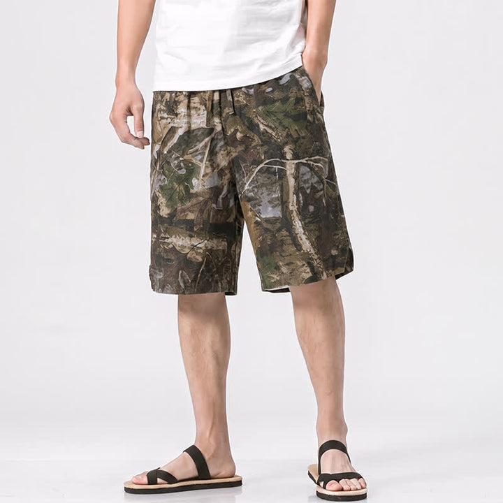 Buddha Stones Lässige, sportliche Sommer-Shorts für Herren aus Baumwoll-Ramie mit Kordelzug, Camouflage-Blättermuster und Taschen - Olivgrün - US/UK/AU44, EU54 (4XL) - image 10