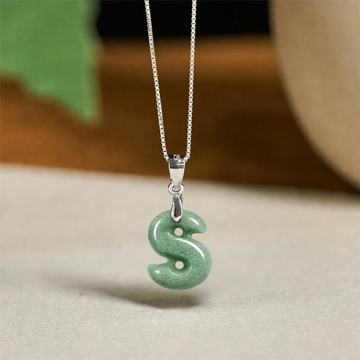 Buddha Stones aus natürlichem AZ-Jade mit Buchstabenanhänger, 925er Sterlingsilber, Wohlstandskette - S - image 42