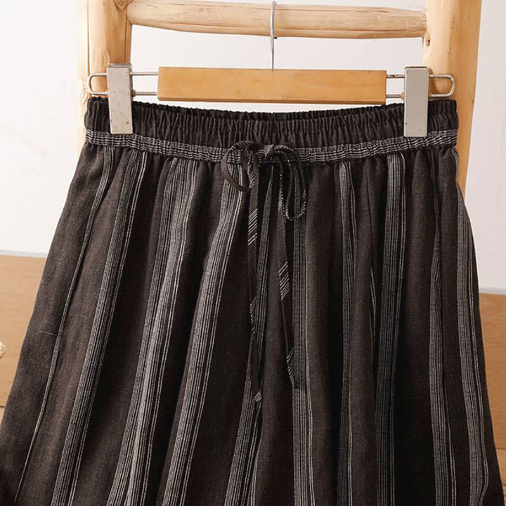 Buddha Stones Lässige, gestreifte Cropped-Hose mit Kordelzug für Damen – ideal für Frühling und Sommer – mit weitem Bein und Taschen - image 11