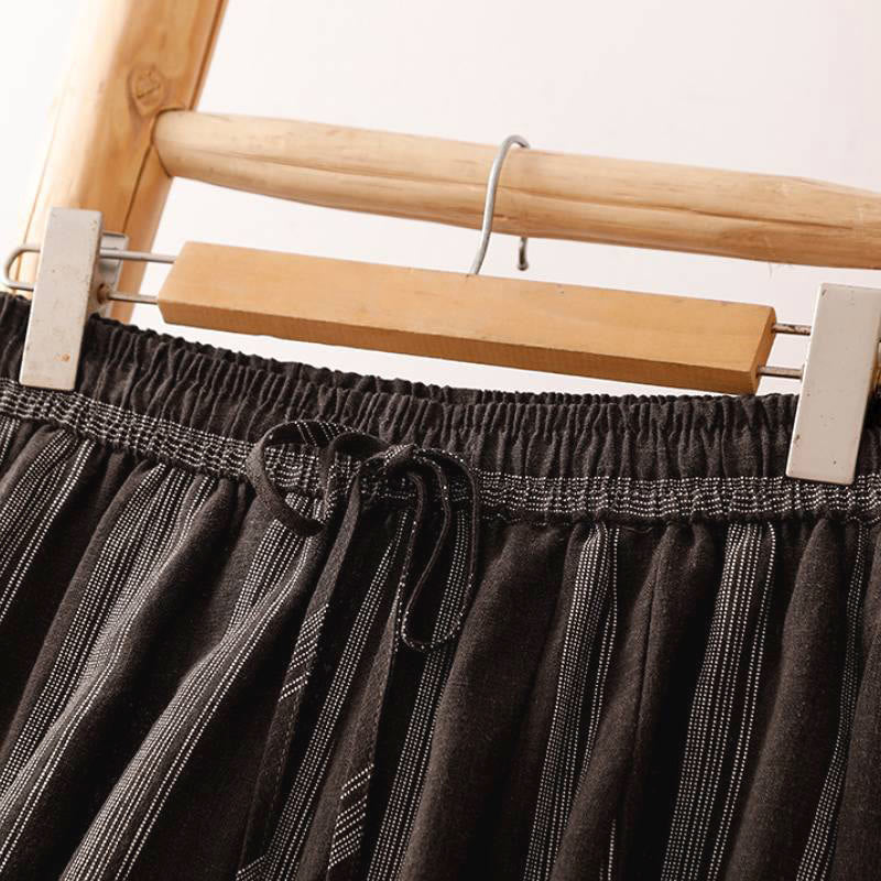 Buddha Stones Lässige, gestreifte Cropped-Hose mit Kordelzug für Damen – ideal für Frühling und Sommer – mit weitem Bein und Taschen - image 12