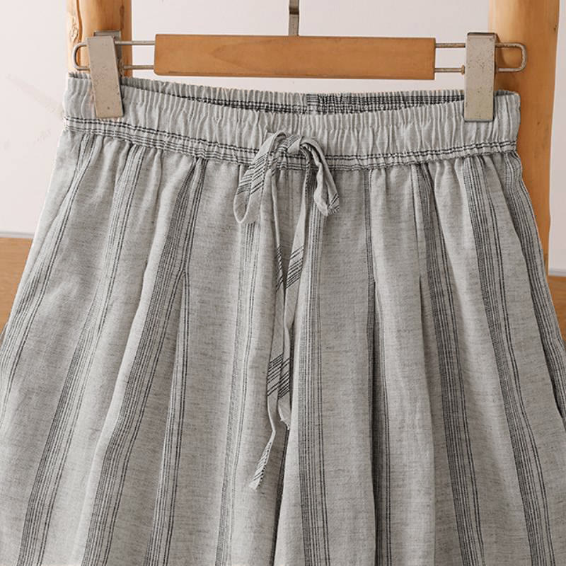 Buddha Stones Lässige, gestreifte Cropped-Hose mit Kordelzug für Damen – ideal für Frühling und Sommer – mit weitem Bein und Taschen - image 2