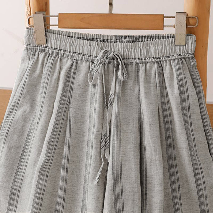 Buddha Stones Lässige, gestreifte Cropped-Hose mit Kordelzug für Damen – ideal für Frühling und Sommer – mit weitem Bein und Taschen - image 2