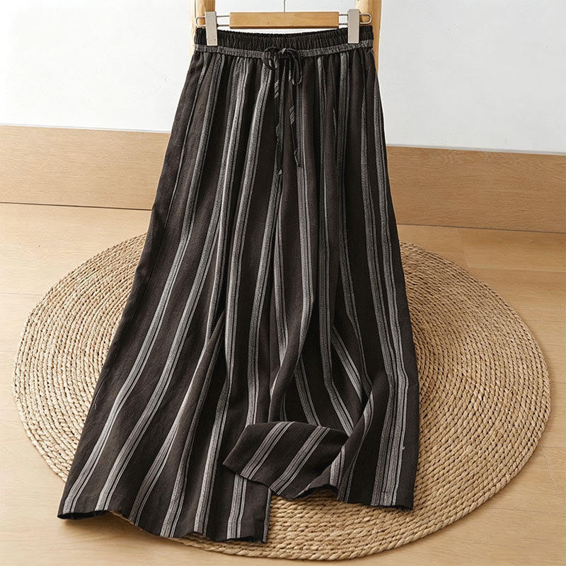 Buddha Stones Lässige, gestreifte Cropped-Hose mit Kordelzug für Damen – ideal für Frühling und Sommer – mit weitem Bein und Taschen - Sattelbraun - US8-10, UK/AU12-14, EU40-42 (2XL) - image 10