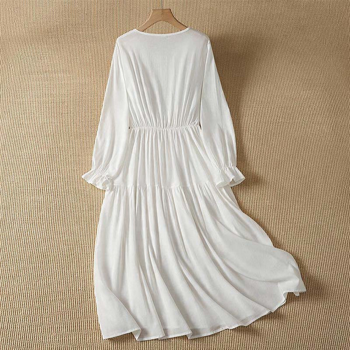 Buddha Stones Frühlingshaftes Boho-Kleid für Damen mit Knopfleiste, langen Ärmeln und Tasche - image 2