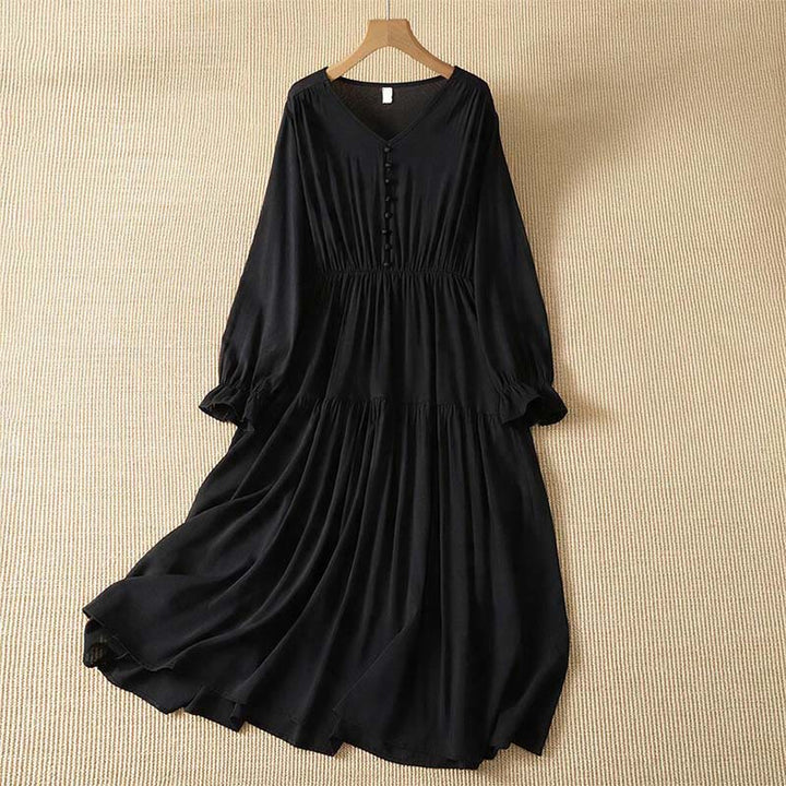 Buddha Stones Frühlingshaftes Boho-Kleid für Damen mit Knopfleiste, langen Ärmeln und Tasche - Schwarz - US8-10, UK/AU12-14, EU40-42 (2XL) - image 7