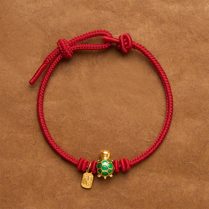 Buddha Stones Fu-Charakter Schildkröte Rotes Glücksarmband - Dunkelrot - 6,7–7,5 Zoll/17–19 cm - Square Fu Charakter - image 0