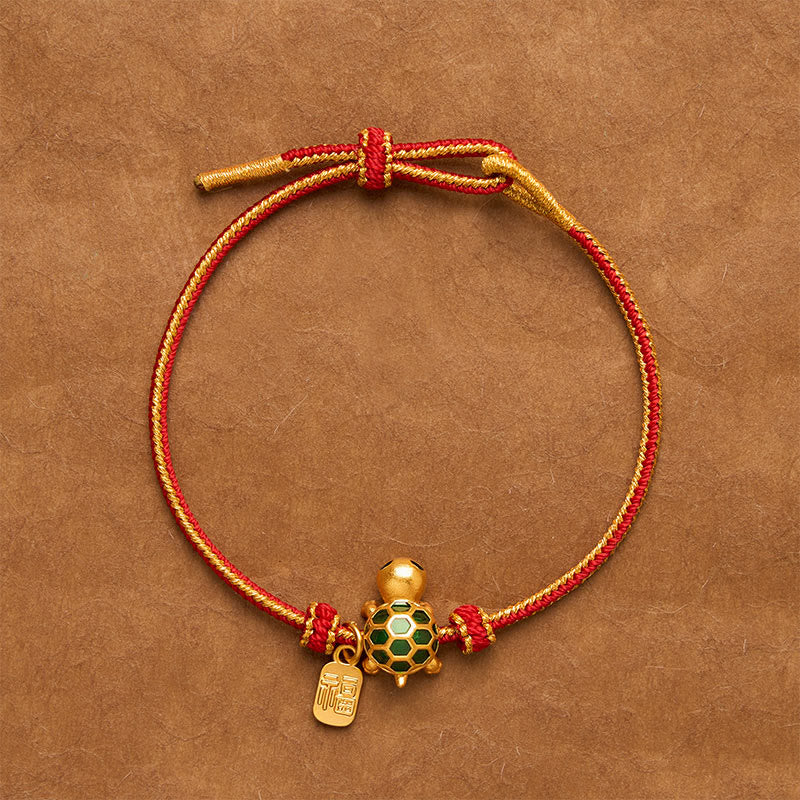 Buddha Stones Rotes Armband mit Kupferfaden und Schildkrötenmotiv - Square Fu Charakter - image 0