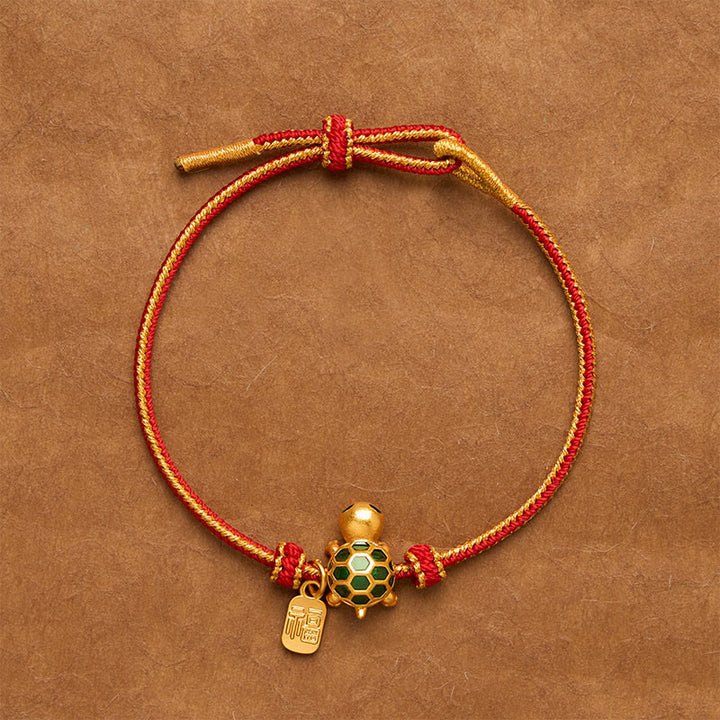 Buddha Stones Rotes Armband mit Kupferfaden und Schildkrötenmotiv - Square Fu Charakter - image 0